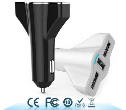5.2A 3 USB Ports Aircraft-Shaped Rapid USB Charger Car Charger With LED Light