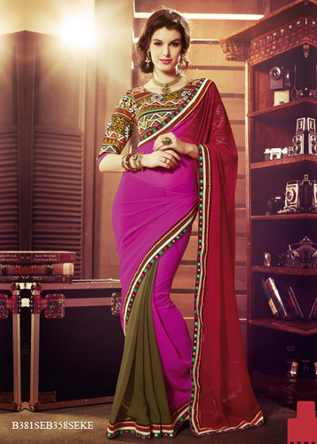 Attractive Embroidery Saree - Soft Pink Chiffon, 5.5 & 0.8 Size | Elegant Embroidered Party Wear With Blouse Piece