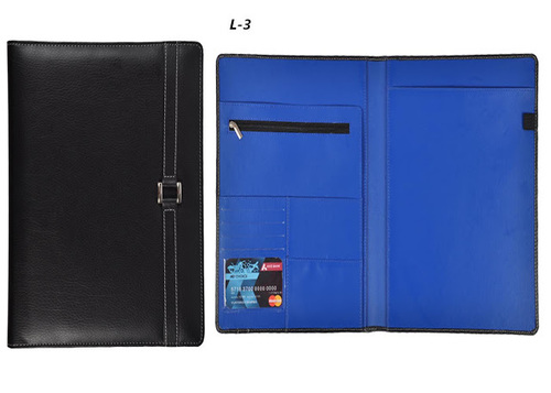 Leather Business Folders - Leatherette Material, A4 Size, Black Color, 3mm Thickness | Blue Interior for Enhanced Organization