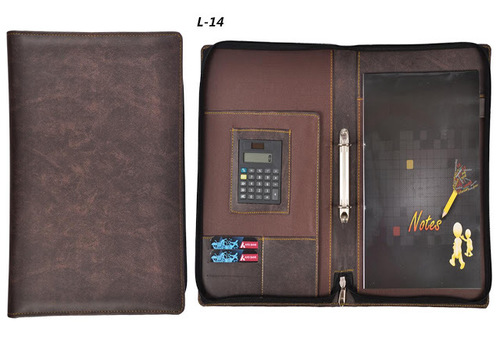 Leather File Folder - Leatherette, A4 Size, 3cm Thick, Brown Color | Includes Zipper, Calculator, and Notepad for Document Organization