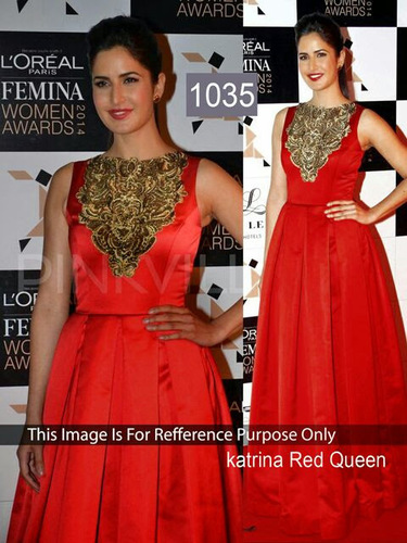 Katrin Kaif Red Silk Salwar Suit - Silk, Sizes 34-46, Red | Resham, Thread, Embroidery, Patch Border, Chiffon Dupatta