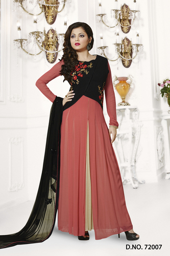 Exclusive Anarkali Suits - Georgette, 54 Inch, Peach | Multi-Colored Resham Thread Work, Jari Embellishments, Elegant Design