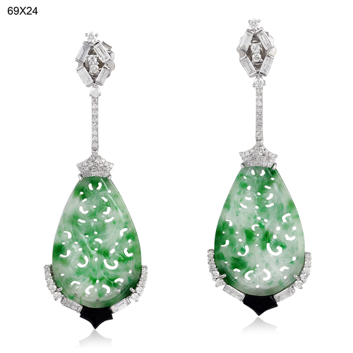 Black Onyx & JAde Carved Earring