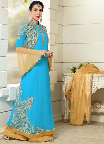 करिश्मा कपूर फ़िरोज़ा जॉर्जेट पलाज़ो चूड़ीदार सूट