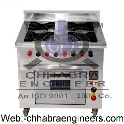 Four Burner Gas Range With Pizza Oven - Stainless Steel Internal Chamber 20x10x12 inches | Features Hot Dip Chamber Mechanical Thermostat Max Temp 300 C