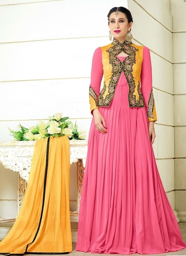 Karishma Kapoor Hot Pink Georgette Gown Style Anarkali Suit