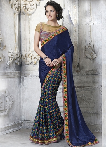 Royal Navy Blue Silk Georgette Saree