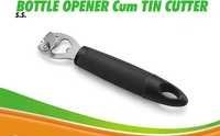 Black And Silver S S Bottle Opener Cum Tin Cutter With Soft Grip 