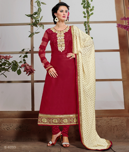 Awesome Salwar Suit - Silk, 54 Inches, Maroon | Elegant Design, Jardoshi Floral Jari & Resham Work, Comfortable Fit, Stylish Look