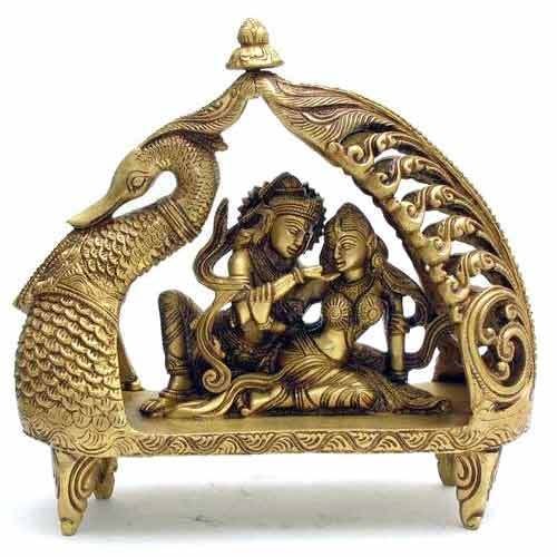 Brass Krishna Statue in Bird Boat
