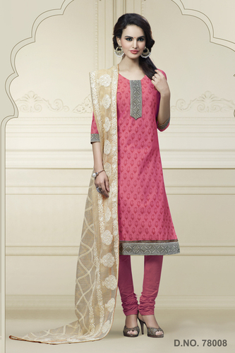 Designer Dress - Cotton Silk, 54 Inches, Pink | Lakhnavi Work, Resham & Jari Embroidery, Ready Lace, Elegant Design