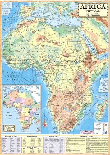 Africa Physical Map Dimensions: 70 A 100 Cm Centimeter (Cm)