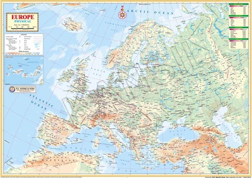 Europe Physical Map Dimensions: 100 A  70 Cm  Centimeter (Cm)