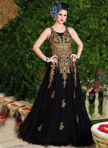 Tiptop Black Net Party Wear Gown