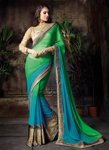 Breathtaking Green and Turquoise Designer Saree