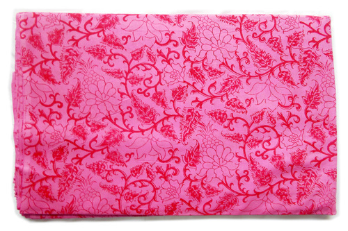 Pink Drawing Flowers On Cotton Fabric Print