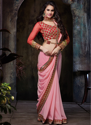 Impeccable Resham Work Faux Chiffon Designer Saree