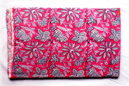 Dark Pink Mughal Flowery Cotton Fabric
