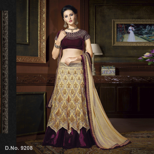 Latest Wedding Lehengas - Silk Blend, 54 Inches, Burgundy | Jardoshi, Resham & Cutwork Embroidery, Crystals, Custom Fit