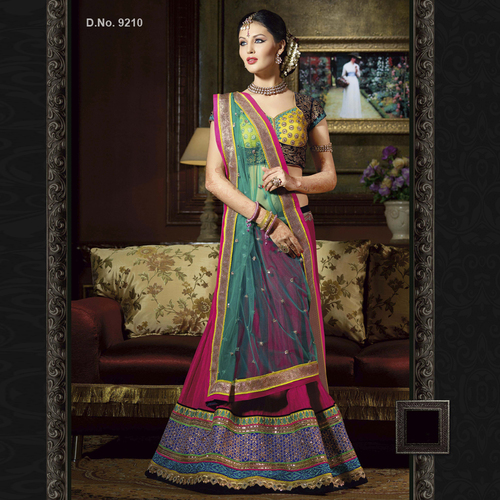New Design Lehenga Choli - Silk Net, 54 Inch, Pink, Jardoshi Work, Multiple Laces, Mirror Resham Embroidery, Bridal Elegant Design