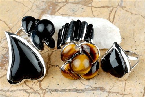 Mix Shapes Black Onex Silver Rings