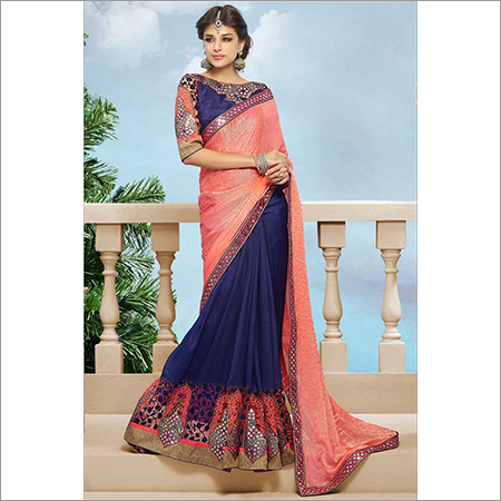 Blue N Pink Half N Half Saree