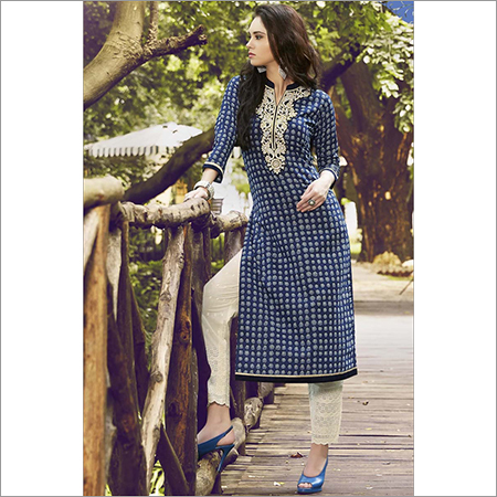 Blue N White Cotton Casual Kurti