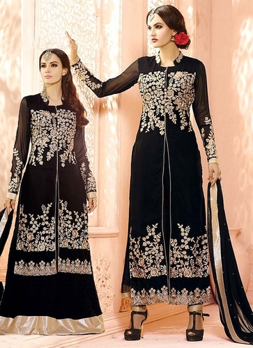 Perfect Black Georgette Churidar Suit
