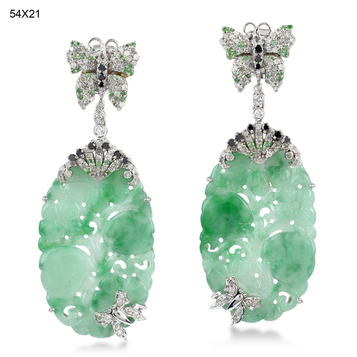 Tsavorite & Jade Carved Earring