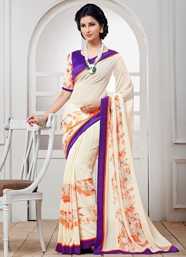 Circean Off White Georgette Saree