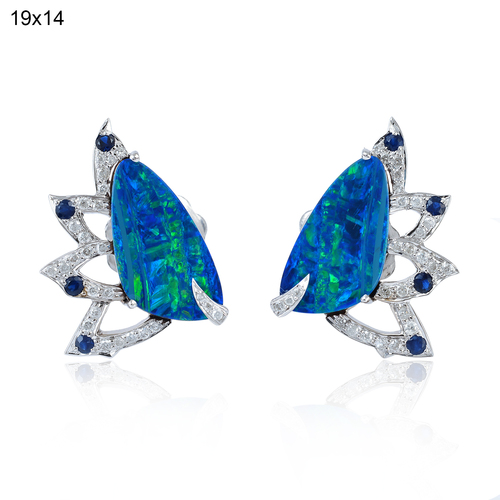 18k गोल्ड नीलम और ओपल स्टड बाली