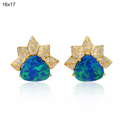 18k Yellow Gold Opal Doublet Stud Earring