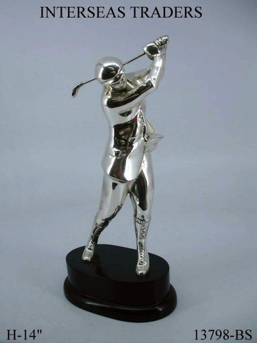 Brass Golfer with Stick on Black Base