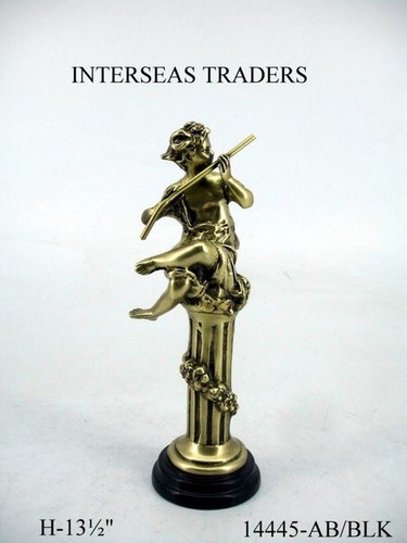 Brass Cherub Statue on Marble Base