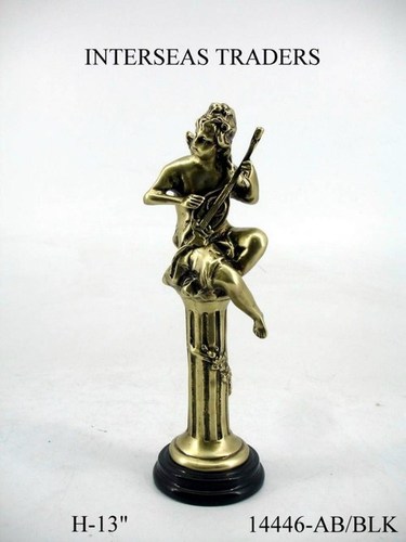Brass Cherub Statue on Marble Base