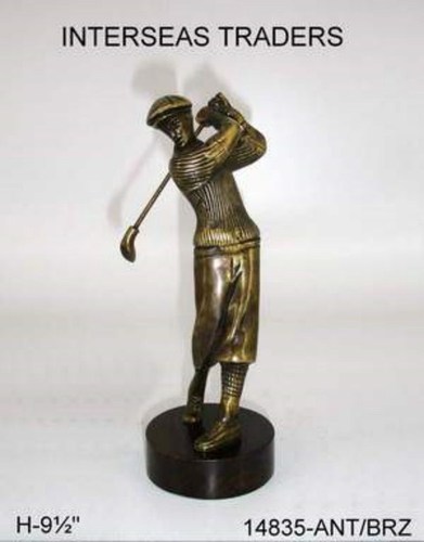 Brass Golfer with Stick on Black Base