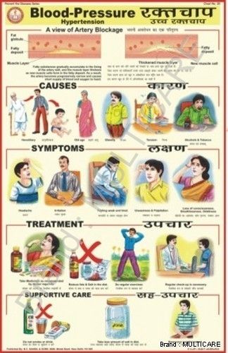 Blood Pressure Chart - Laminated Plastic, Variable Size, Bilingual English/Hindi with Kannada, Tamil, Telugu, Malayalam | Durable, Informative, Rollers Fitted