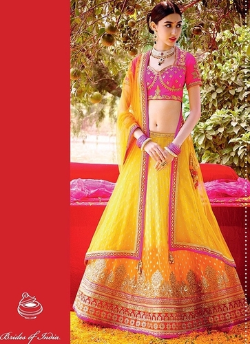 Glorious Yellow Georgette Lehenga Choli - Customizable 44 Inch Choli, Resham Embroidery, Patch Border, Diamond Work
