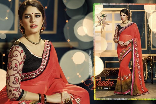 Designer Embroidered Printed Georgette Saree