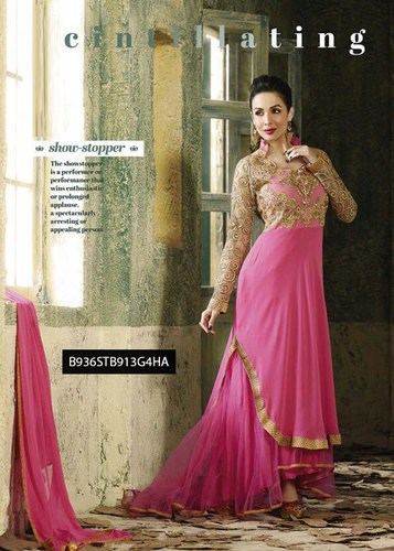 Georgette Embriodered Suits - Faux Georgette Pink, Full Sleeve, Semi-Stitched | Intricate Embroidery, Comfortable Wear