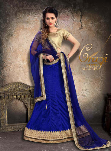 Blue Lycra Lehenga - Lycra Fabric, Blue Color, Gold Embroidery | Elegant Design, Perfect Fit, Matching Set