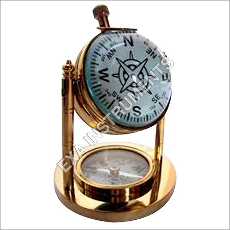 Desk Clock with Compass - Brass, 4 Inch Diameter, 6 Inch Height | Analog Timekeeping, Dry Compass, Portable Elegant Desk Decor