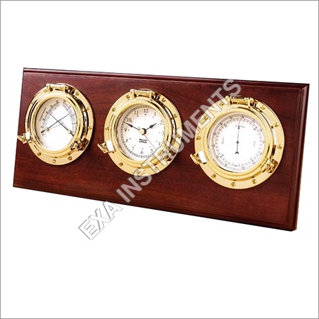Weather Center With Clock - Wood, 12x4x6 Inches, Brown, Battery Powered | Analog Time Display, Accurate Weather Info, Elegant Desk Accessory