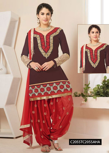 Embriodered Ladies Suits - Cambric Cotton, Coffee, Full Sleeve | Elegant Embroidery, Unstitched Suit, Matching Dupatta