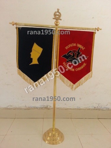 T Flag Double T Stand Brass with Taj Crest