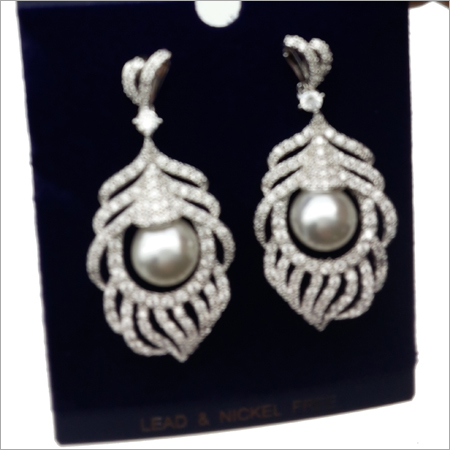 Diamond Jewellery - Diamonds, Pearls & 925 Sterling Silver, 40x15 mm, White | Elegant Design, Pave Setting, Luxury Appeal, Stunning Look