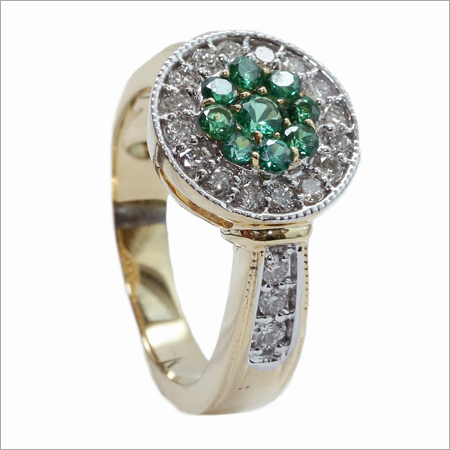 Loose Stone - Gold Diamond Emerald Round Pave Setting Green Elegant Durable Jewelry
