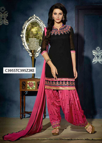 Georgette Embroidered Suits - Georgette Black, Semi-Stitched, 3/4 Sleeve | Elegant Embroidered Design, Dupatta Included