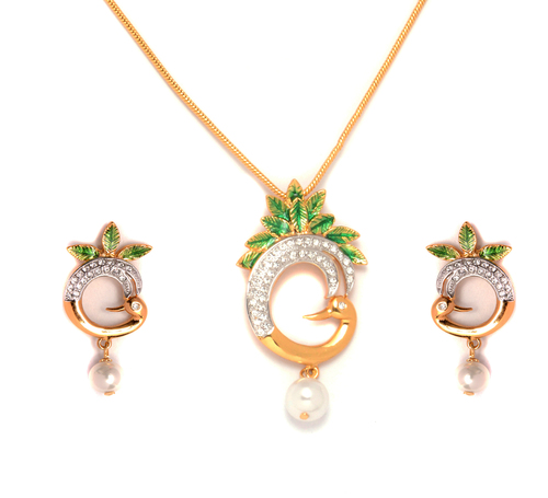 Designer 24k Gold Plated Pendant and Earring Set - Alloy Imitation Jewelry Compact Size Shiny Finish Durable Water Resistant