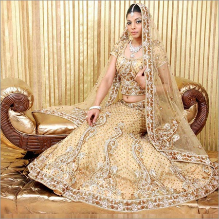 Wedding Lehnga - Silk Blend, 55 Inches, Gold | Handcrafted Embroidery, Elegant Design, Perfect Fit, Comfortable Wear